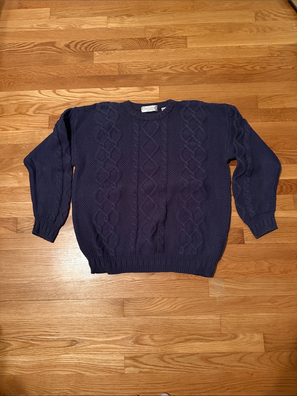 John Ashford Navy Cable Knit Crewneck Sweater